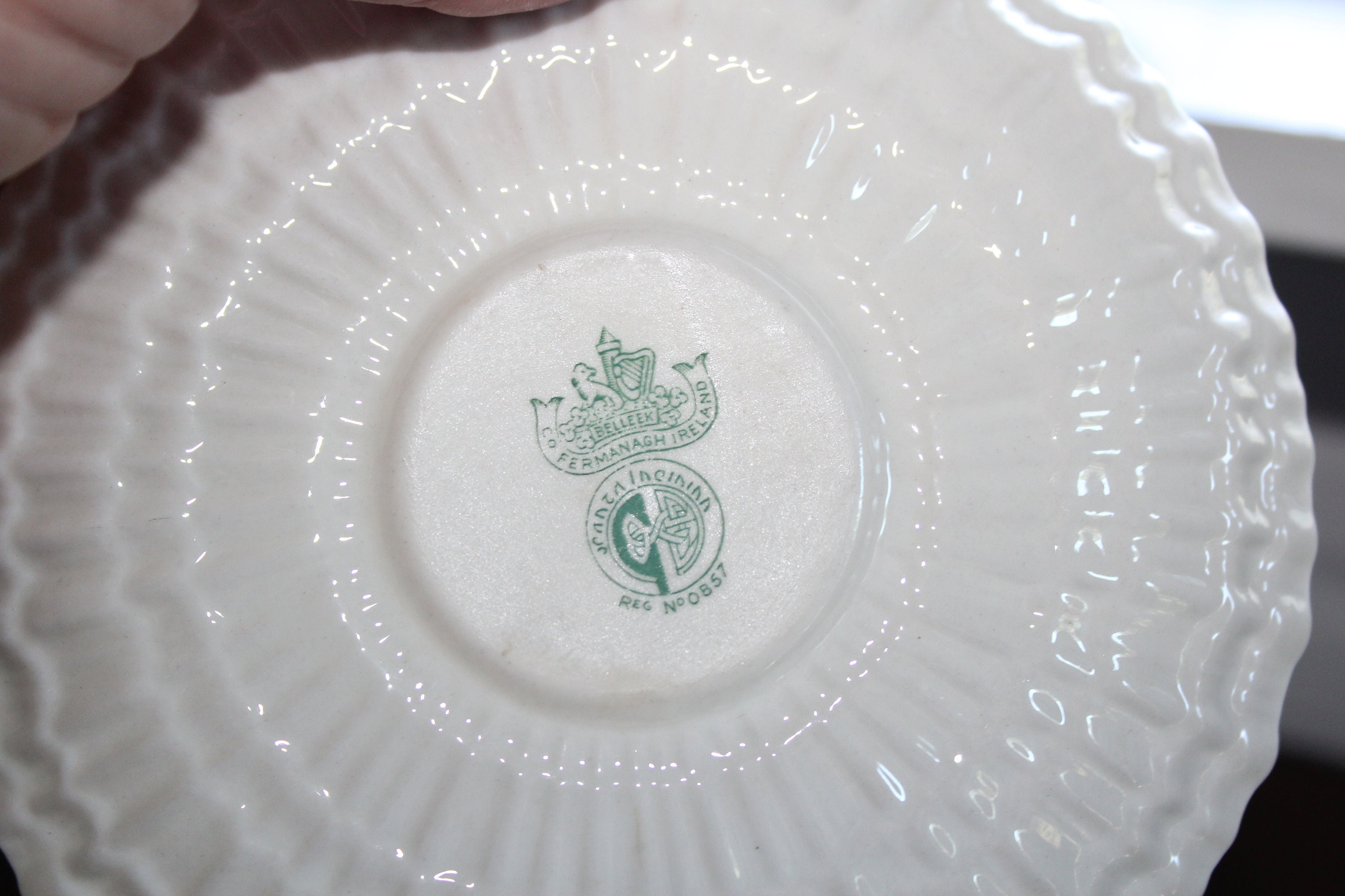Belleek Limpet Cup and Saucer Set 1st Green Mark
