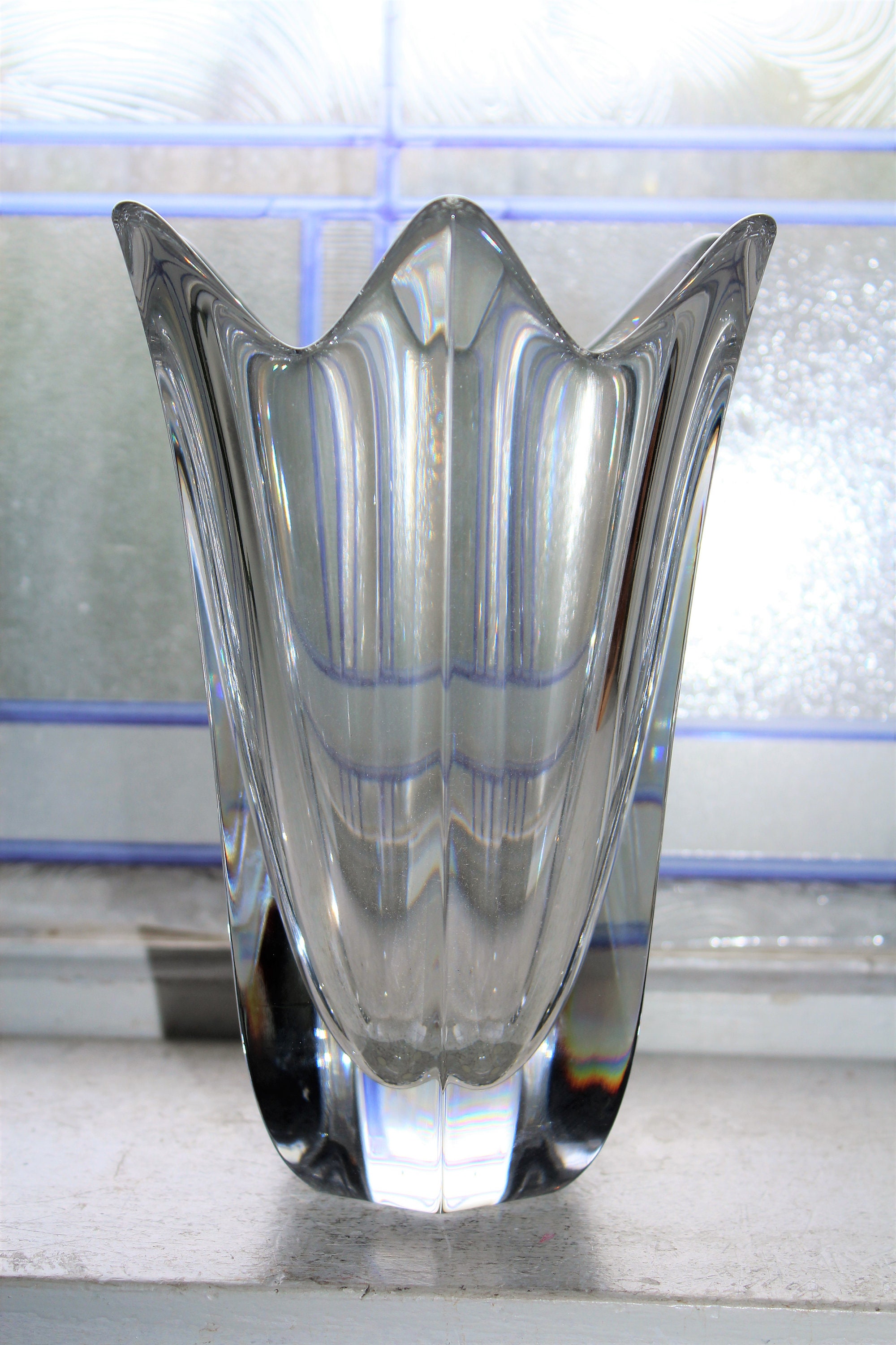 Large Orrefors Crystal Vase Vintage Scandinavian Glass