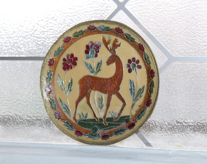 Vintage Cloisonne Plaque Stag Deer