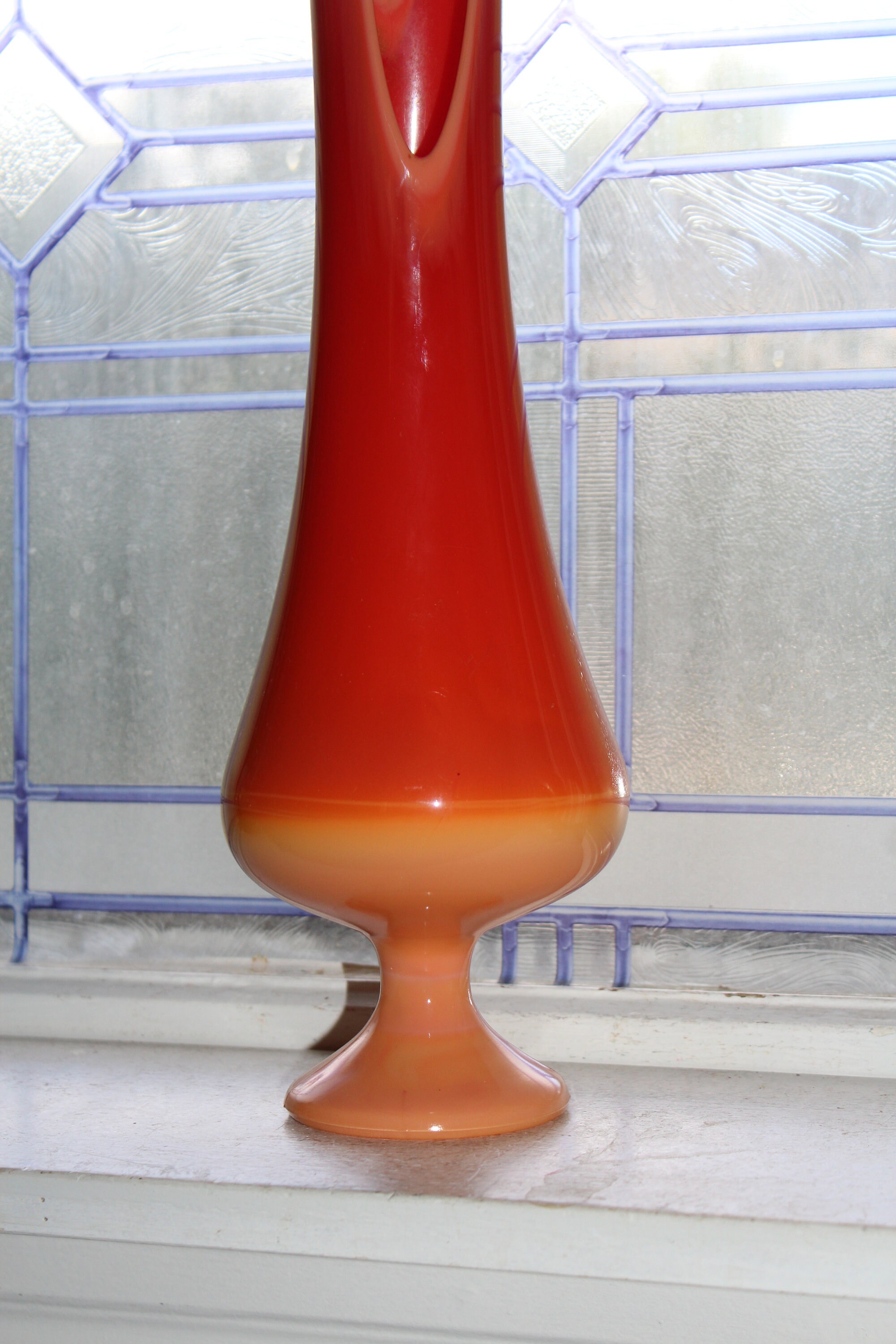 Large Orange Slag Glass Vase 20.5 Vintage Mid Century Swung Glass