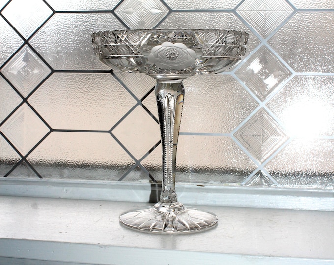 Elegant Vintage Cut Crystal Tazza Compote