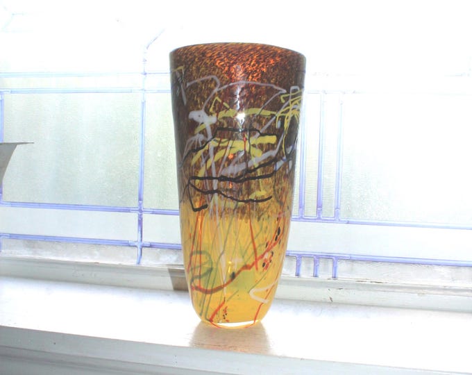 Large Viz Art Glass Vase Hand Blown 9.75"