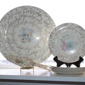 Vintage Cake Plate Platter 6 Dessert Plates & Serving Spatula Knowles