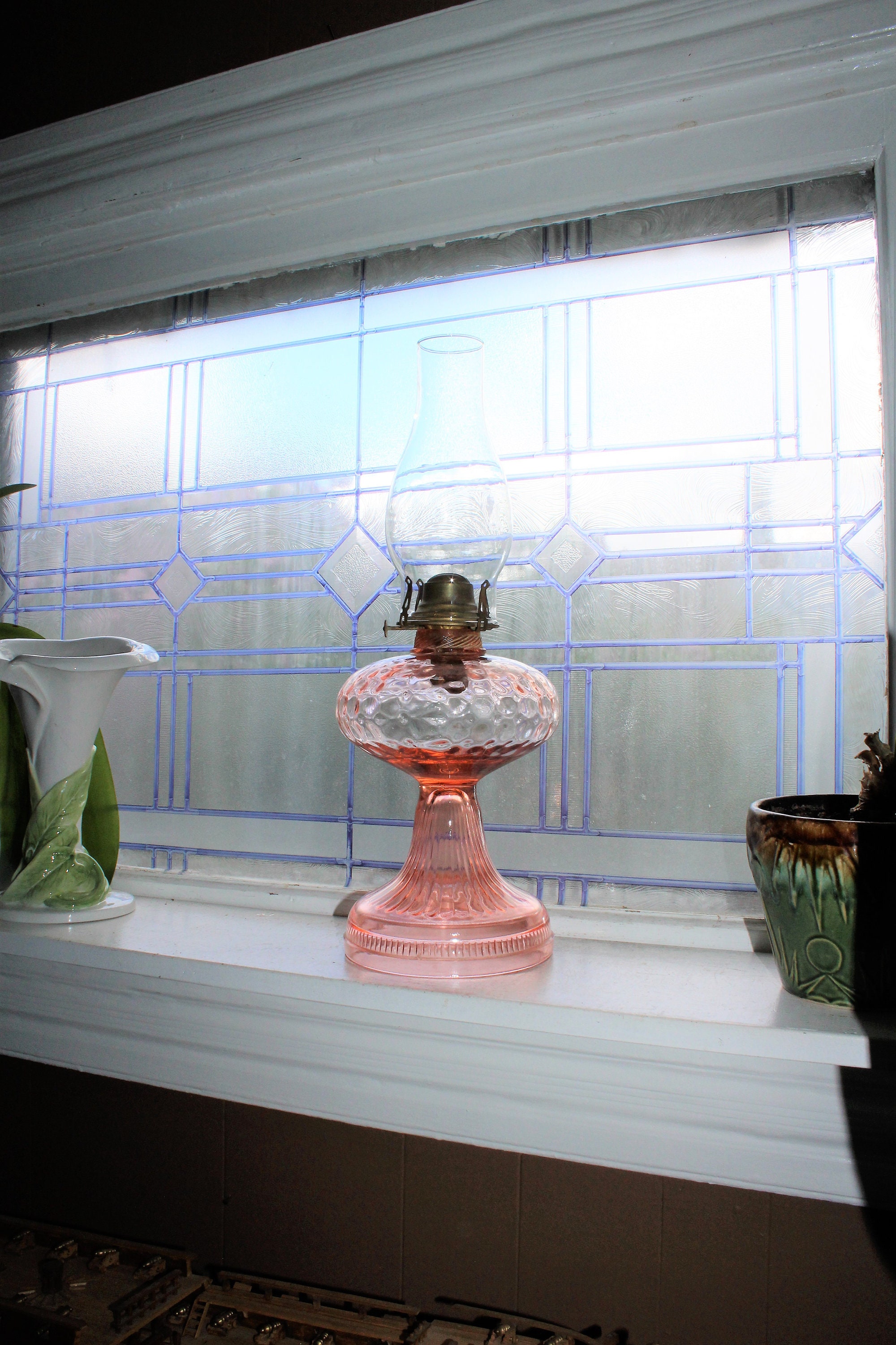 Vintage Pink Depression Glass Oil Lamp