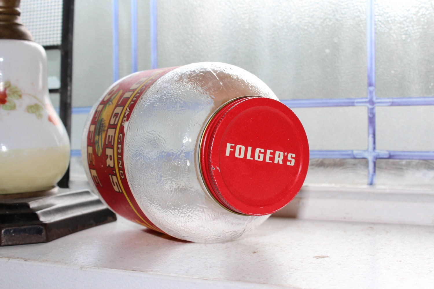 Vintage Folger's Coffee Jar 1940s Kitchen Decor 1 Lb. Size