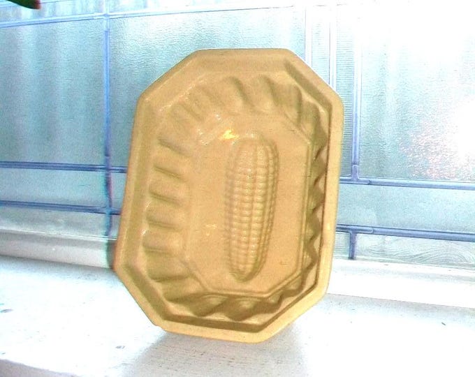 Antique Yellowware Pudding Mold Corn Decoration Circa 1800s Stoneware