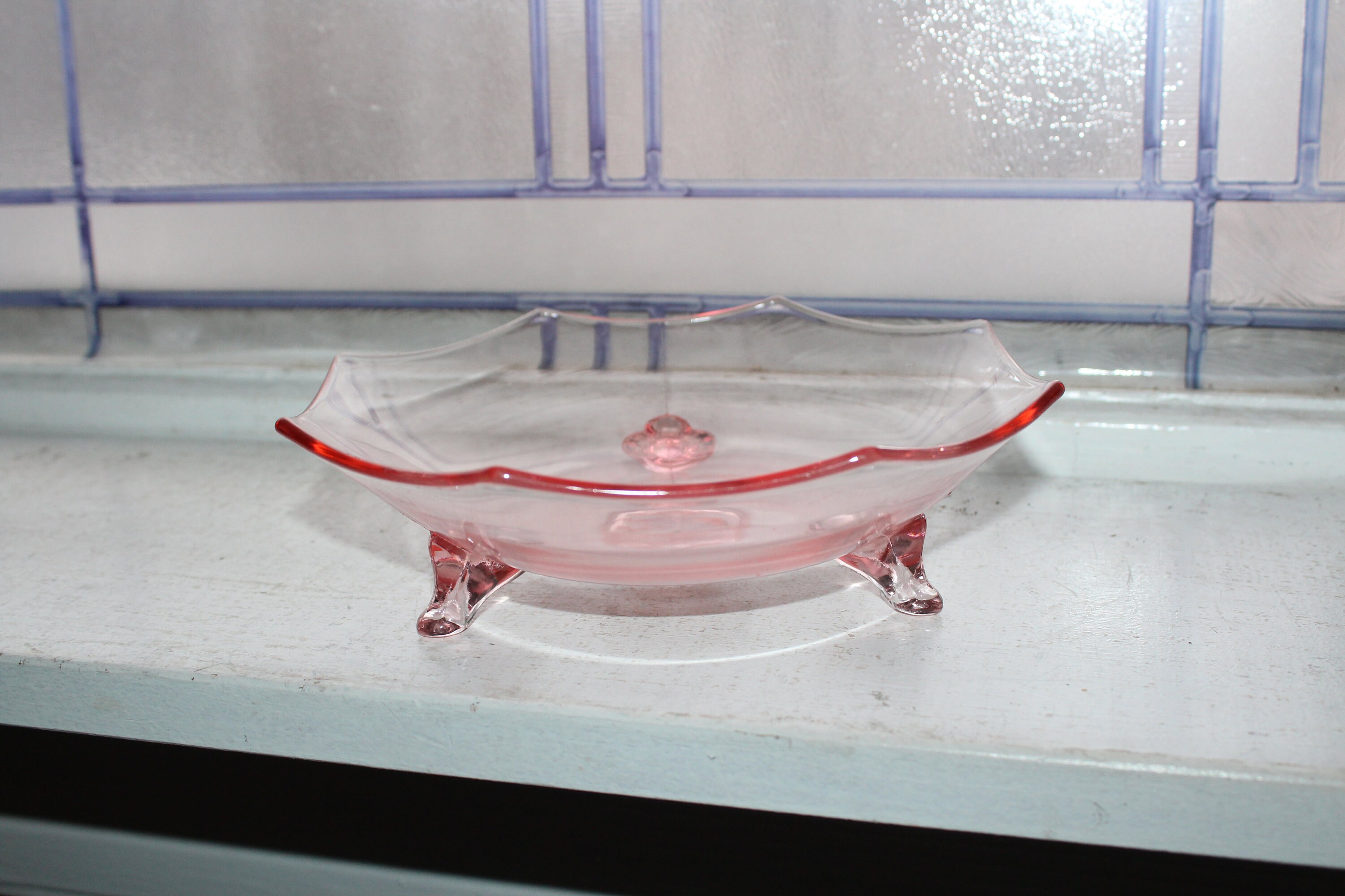 Pink Depression Glass Footed Candy Dish Bowl Vintage 1930s Art Deco