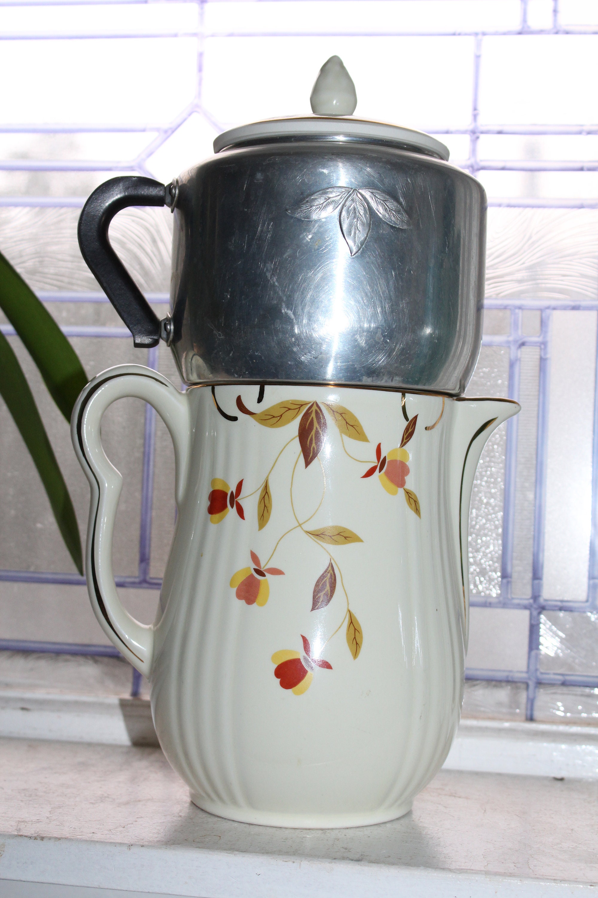 Hall Autumn Leaf Coffee Pot with Drip Insert Jewel Tea Vintage 1950s