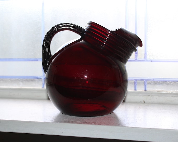 Royal Ruby Red Depression Glass Ball Pitcher Vintage 1930