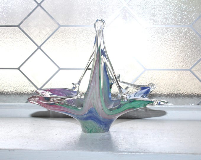 Vintage Murano Art Glass Basket White Crystal Italy