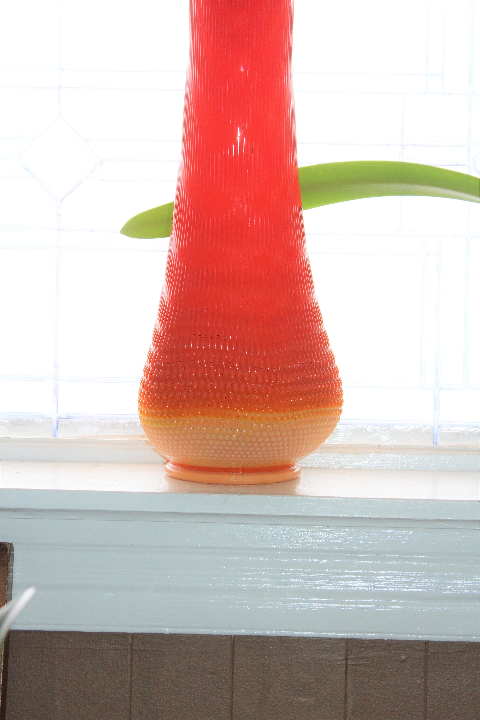 Huge 31 Orange Swung Glass Floor Vase Vintage Mid Century Modern