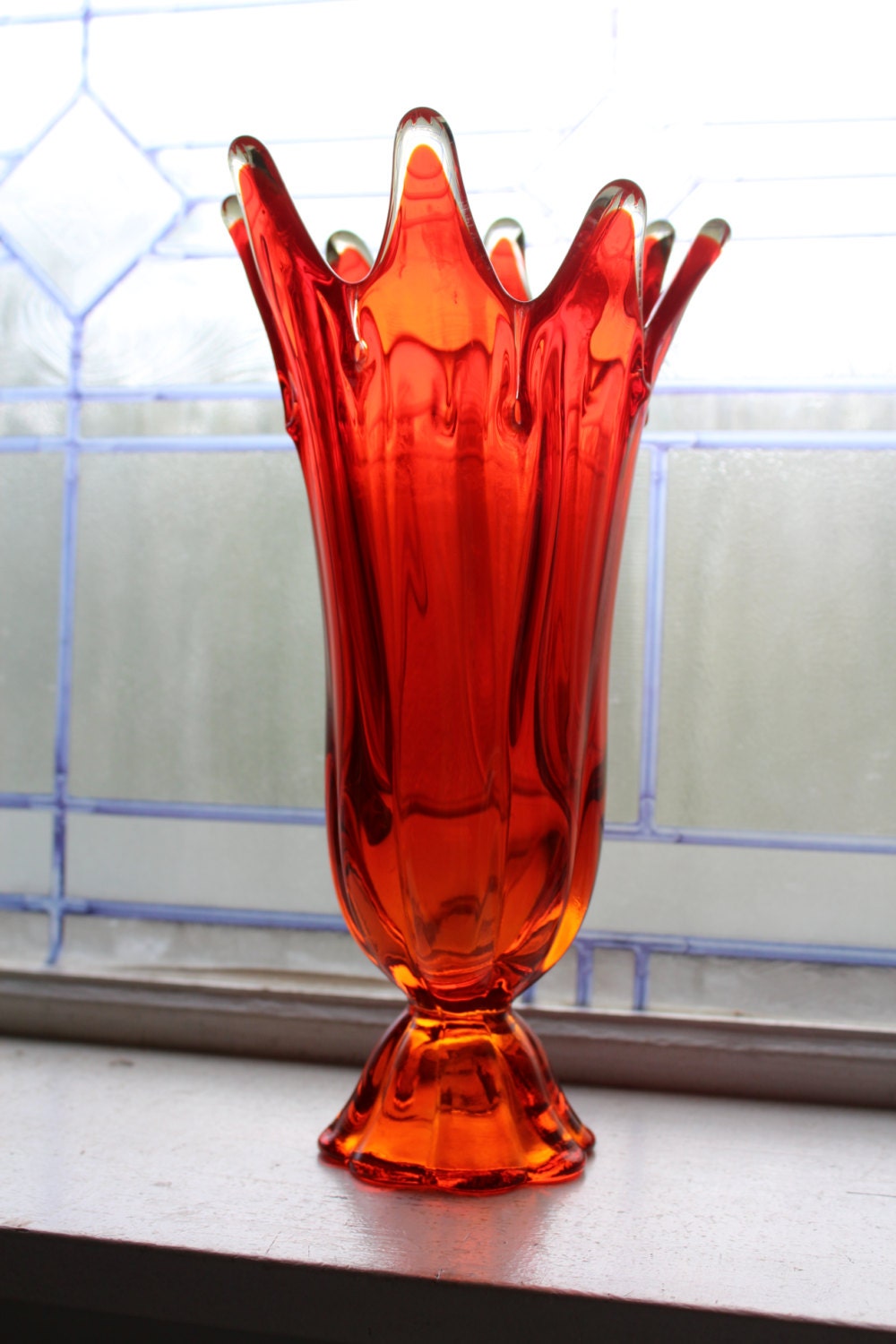 Orange Swung Glass Vase Vintage 1960s Art Glass 11.5