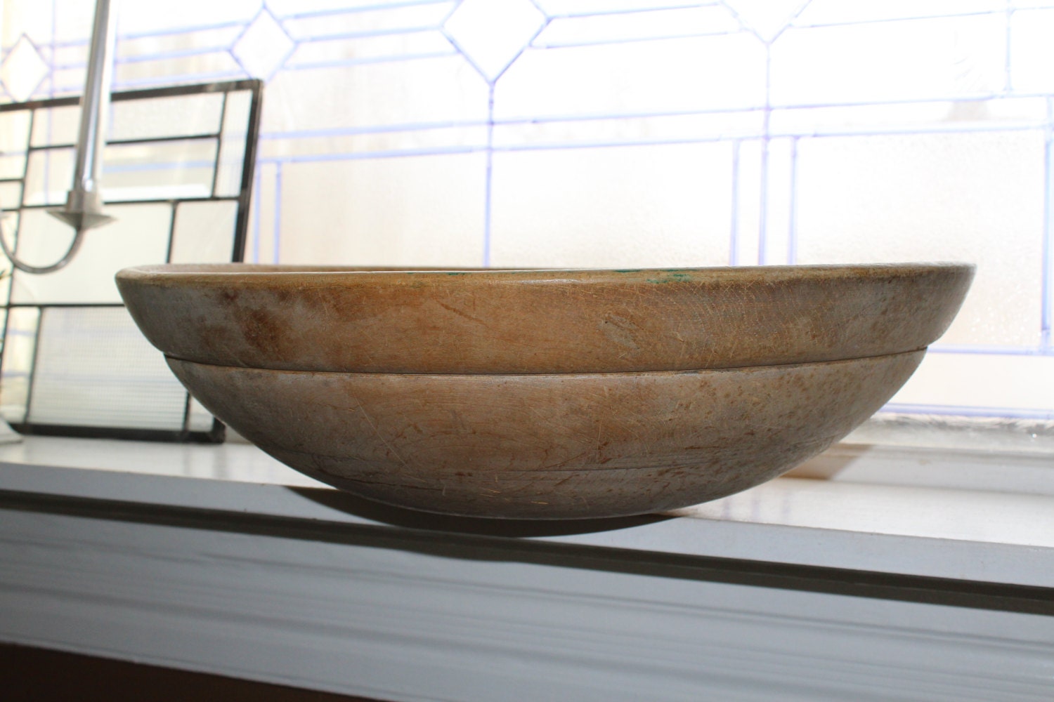 Large Primitive Wood Bowl Antique Late 1800s 17.5 Inch