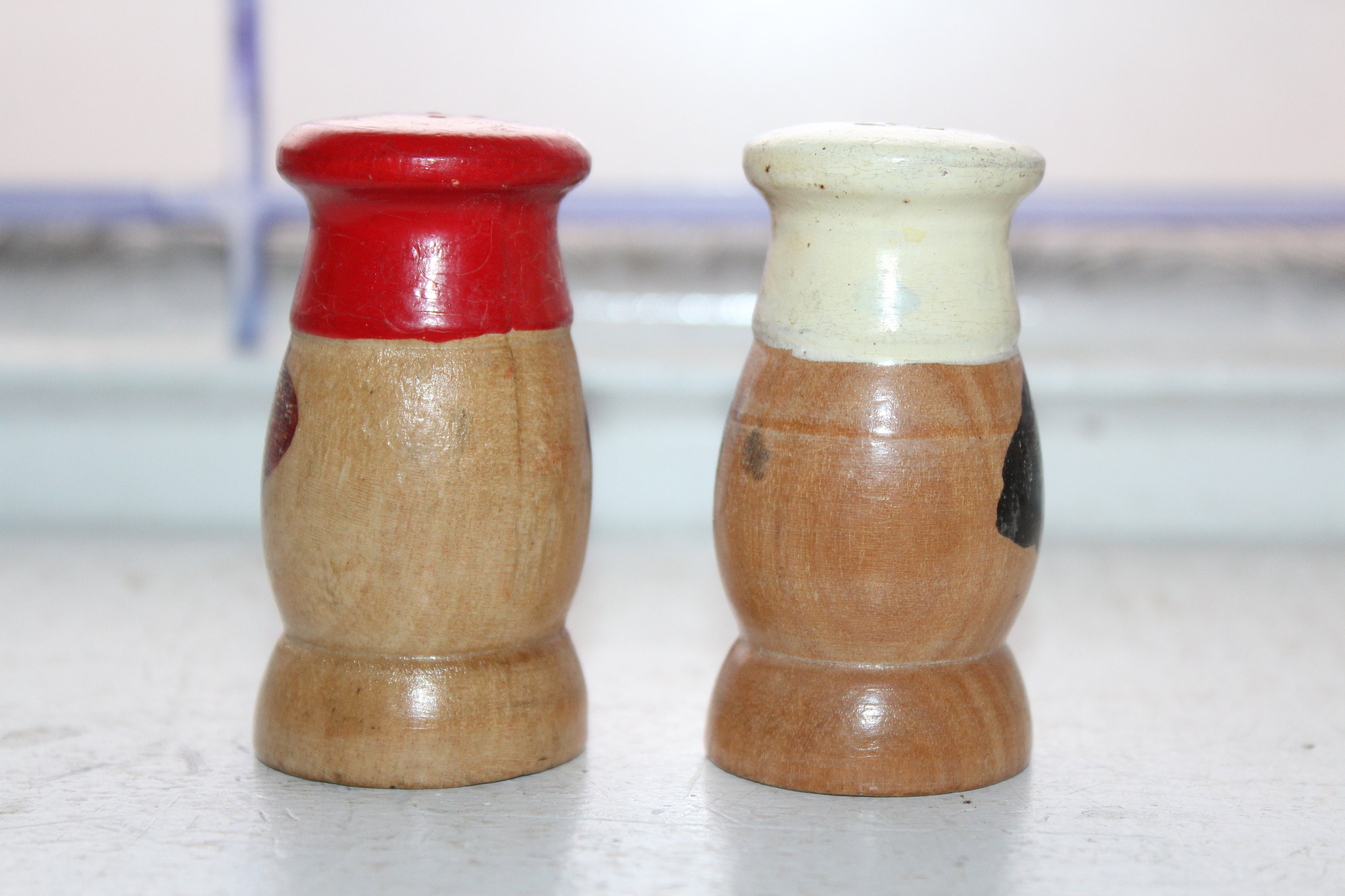 Vintage Salt and Pepper Shakers 1950s Wood Chefs