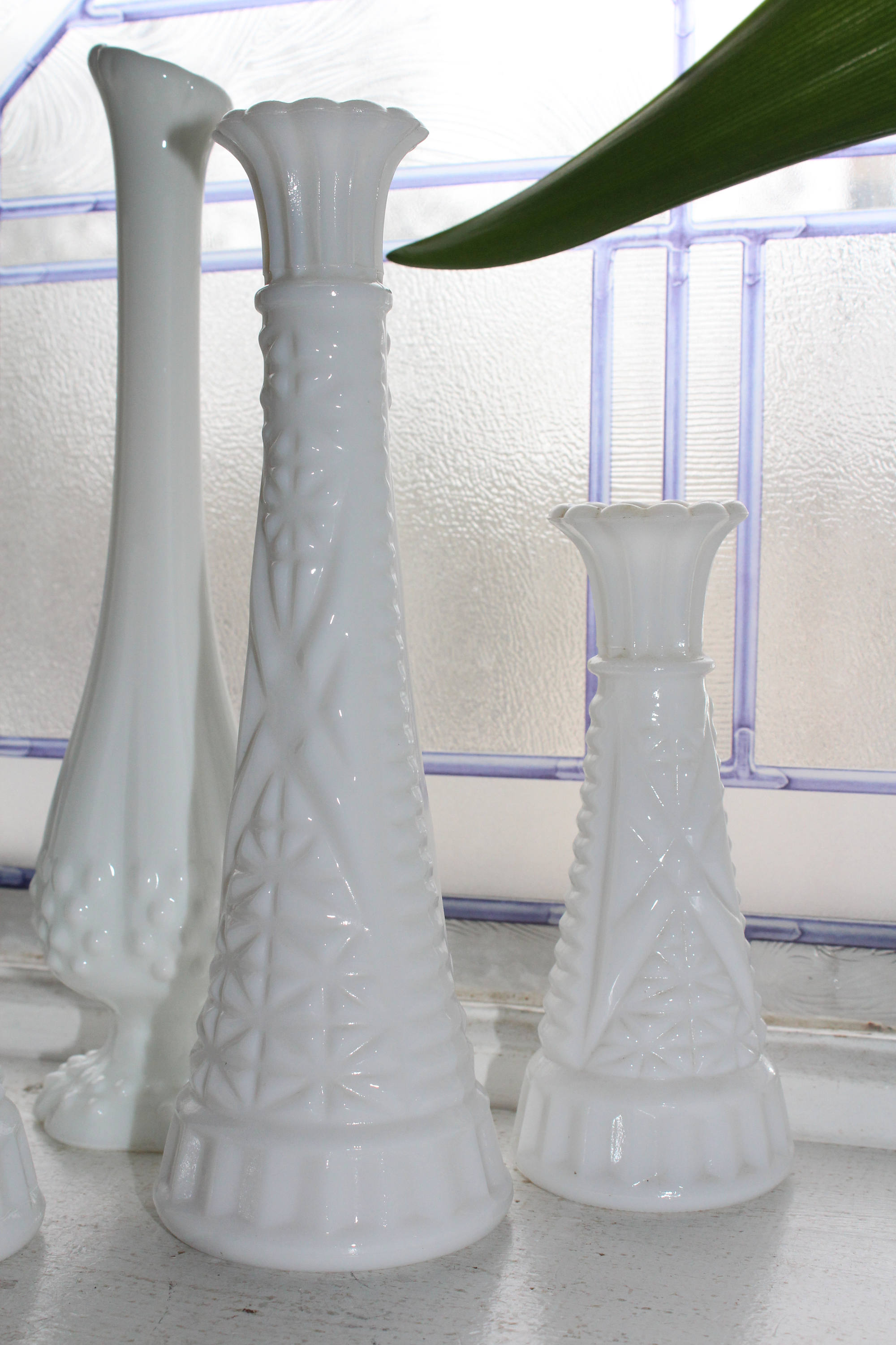 5 White Milk Glass Vases Vintage Wedding Decoration Collection