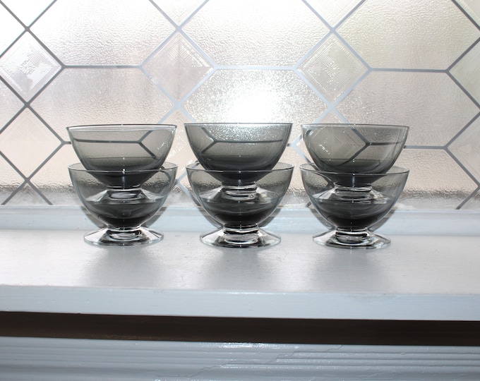 6 Vintage Scandinavian Mid Century Sherbet Bowls Smoke Gray