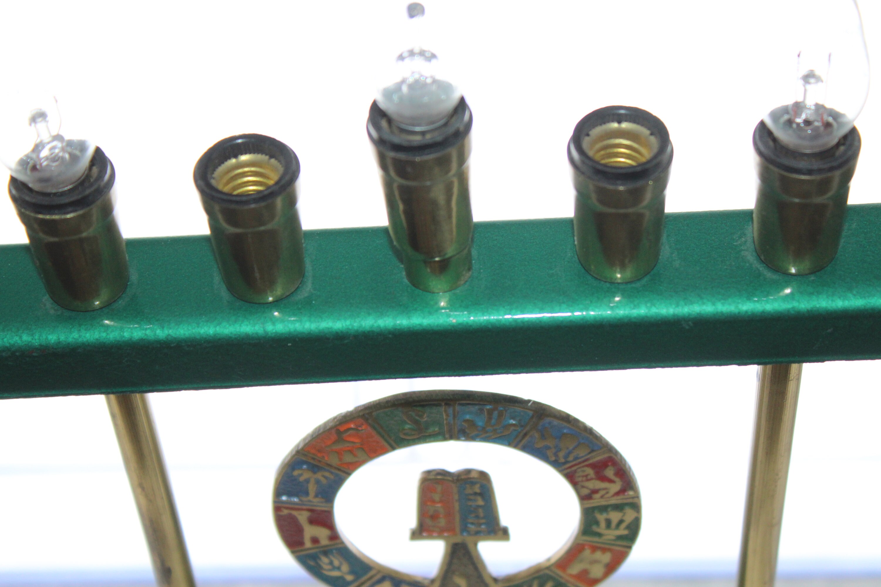 Vintage Electric Jewish Menorah Made In Israel Brass and Enamel