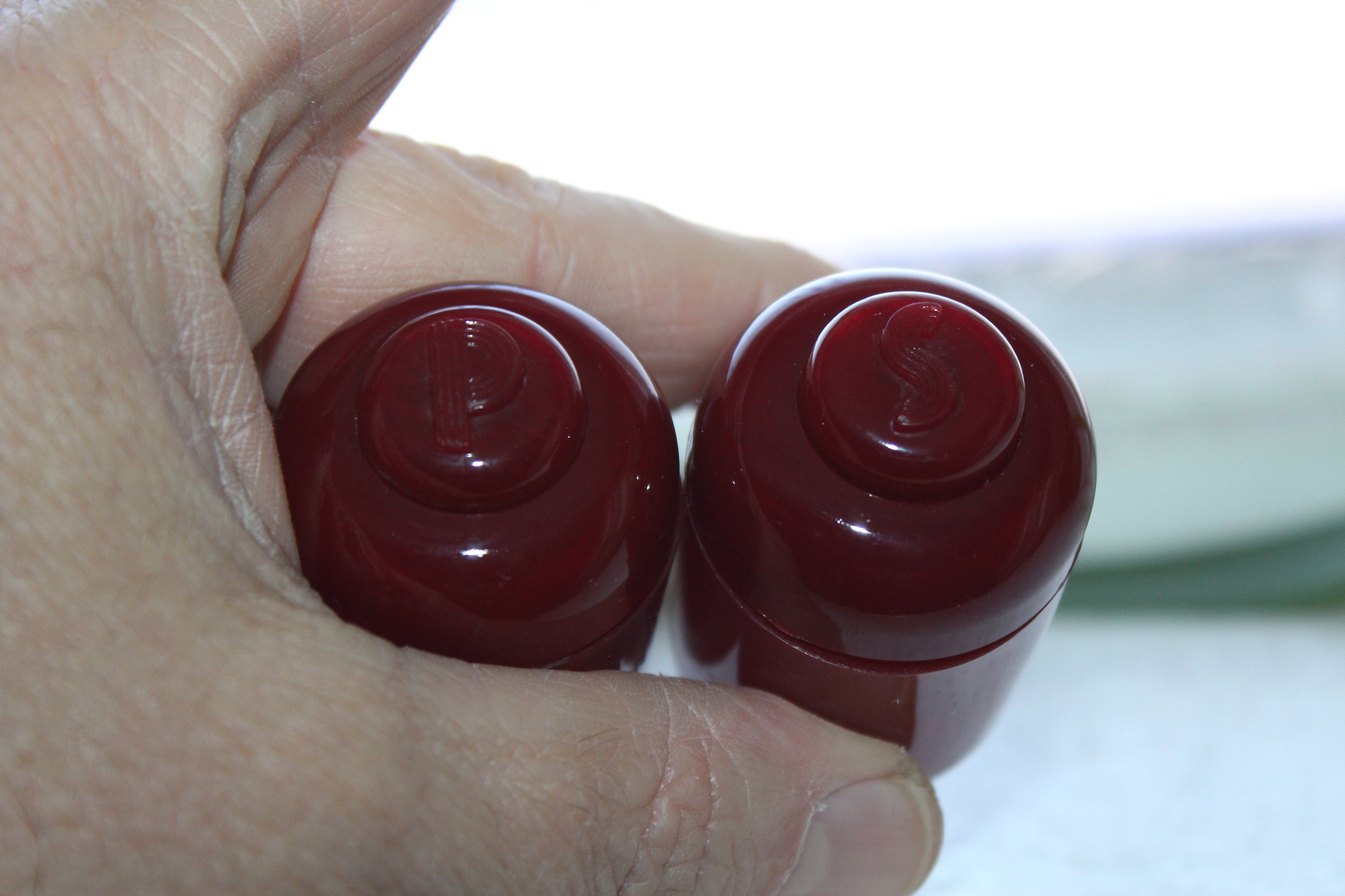 Retro Push Button Red Salt and Pepper Shakers Vintage 50s Mid Century