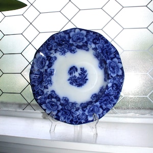 Rare Antique Flow Blue Serving Bowl Florentine Pattern