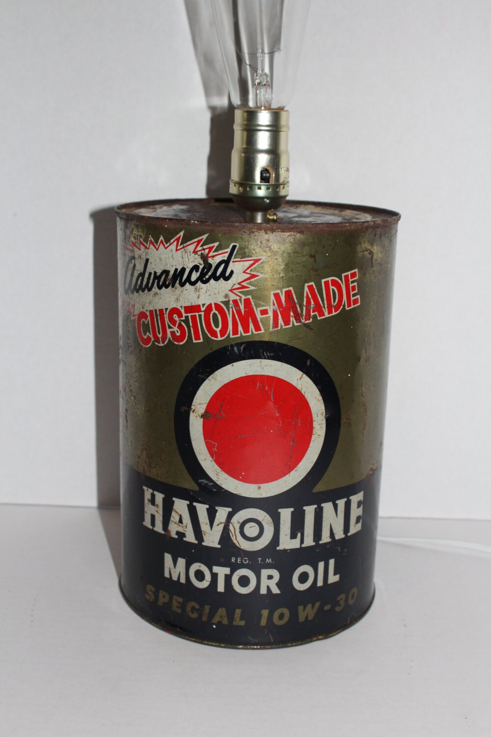 Vintage Havoline Oil Can Table Lamp