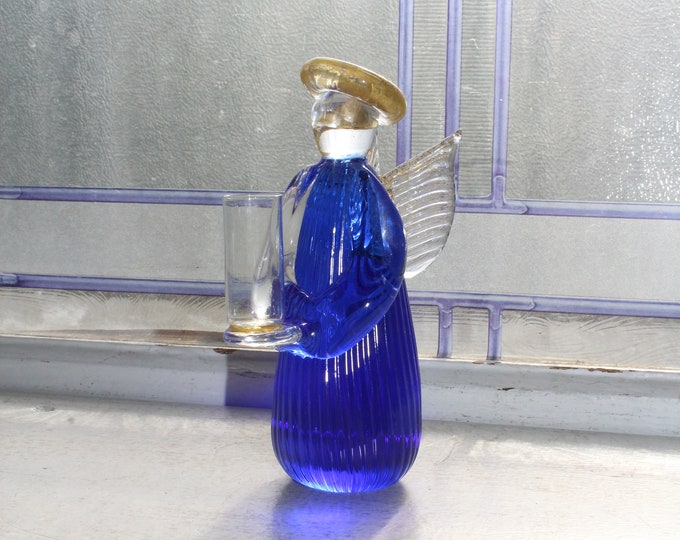 Vintage Murano Glass Angel Figurine Cobalt Blue and Gold