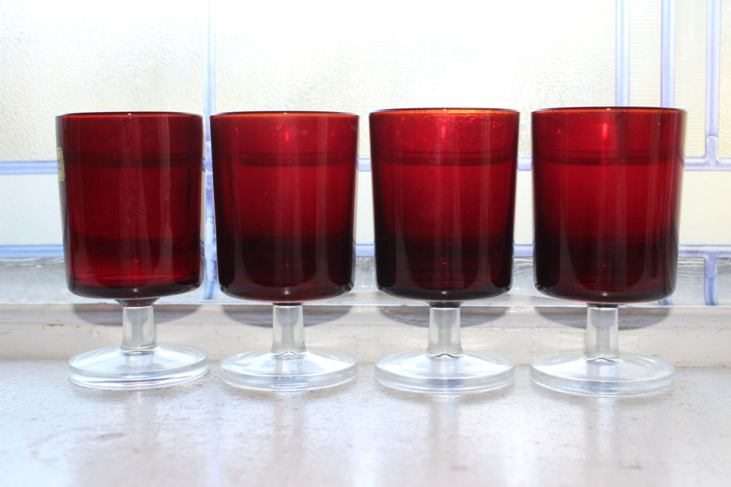 4 Luminarc Cavalier Ruby Red Stemware Glasses Vintage 1970s