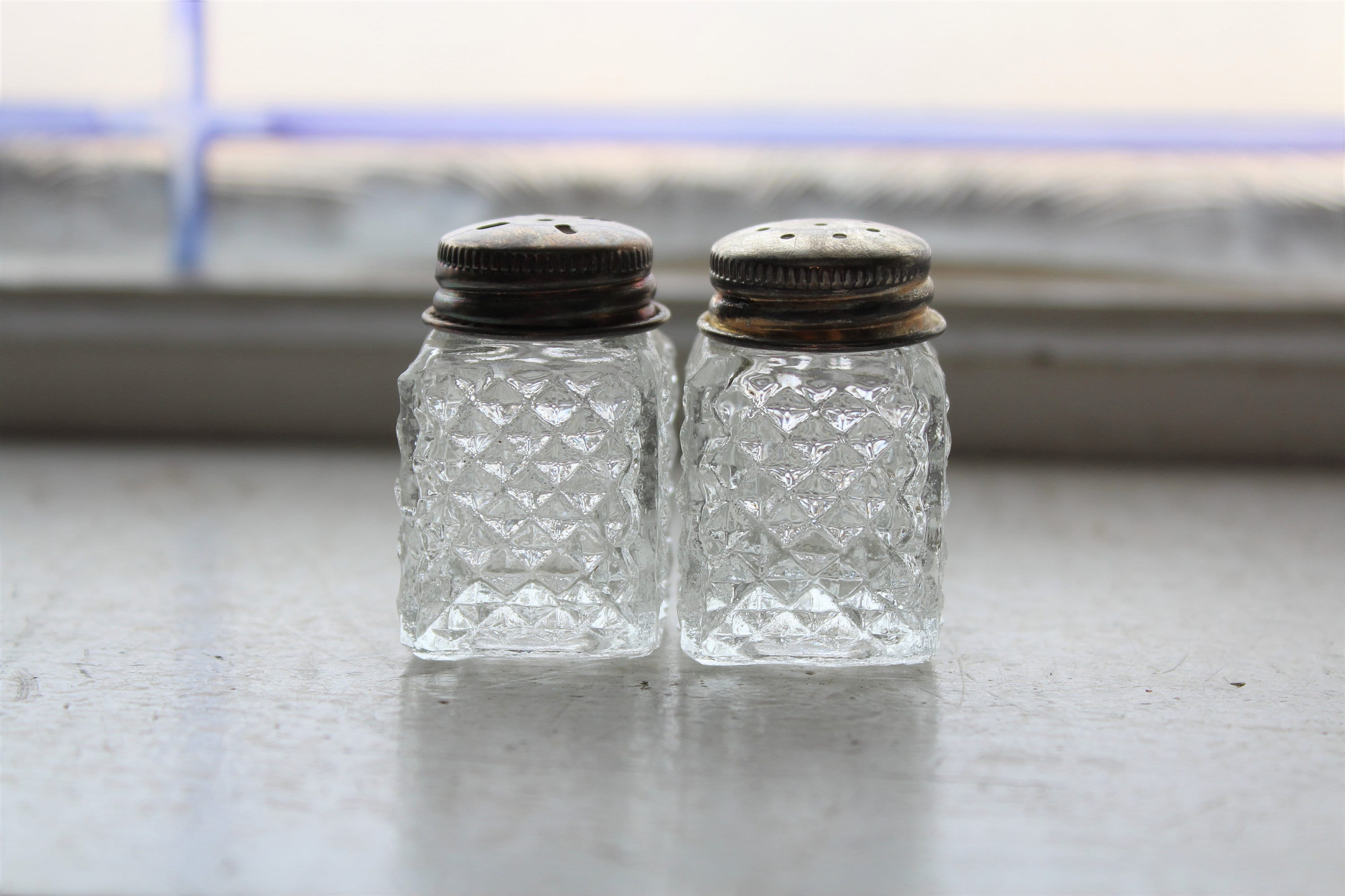 Vintage Salt and Pepper Shakers Quilted Diamond Glass
