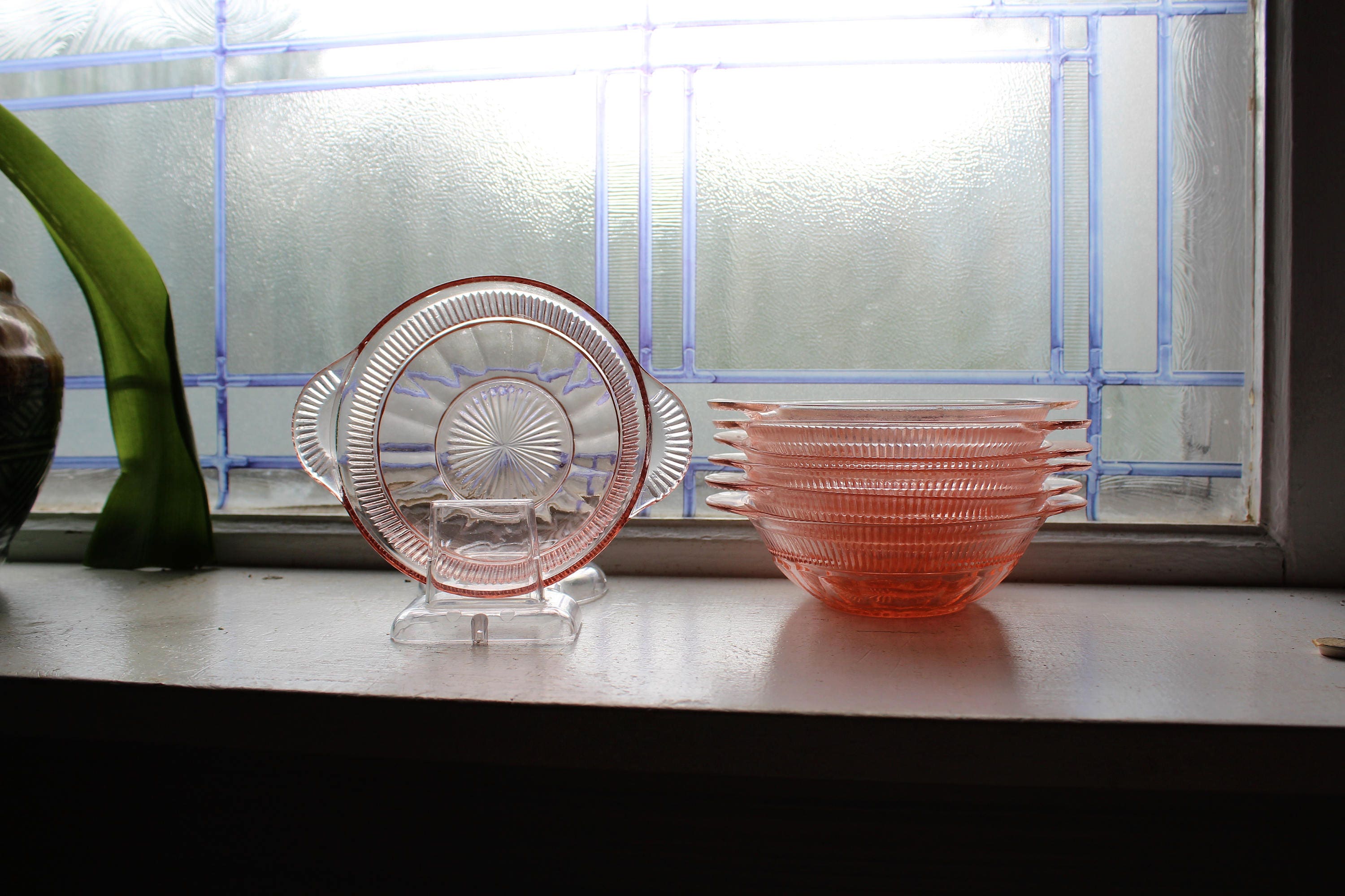 7 Pink Depression Glass Dessert Bowls Berry Coronation Vintage 1930s