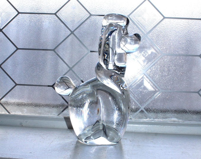 Large Daum France Crystal Poodle Statue Dog Figurine 9"