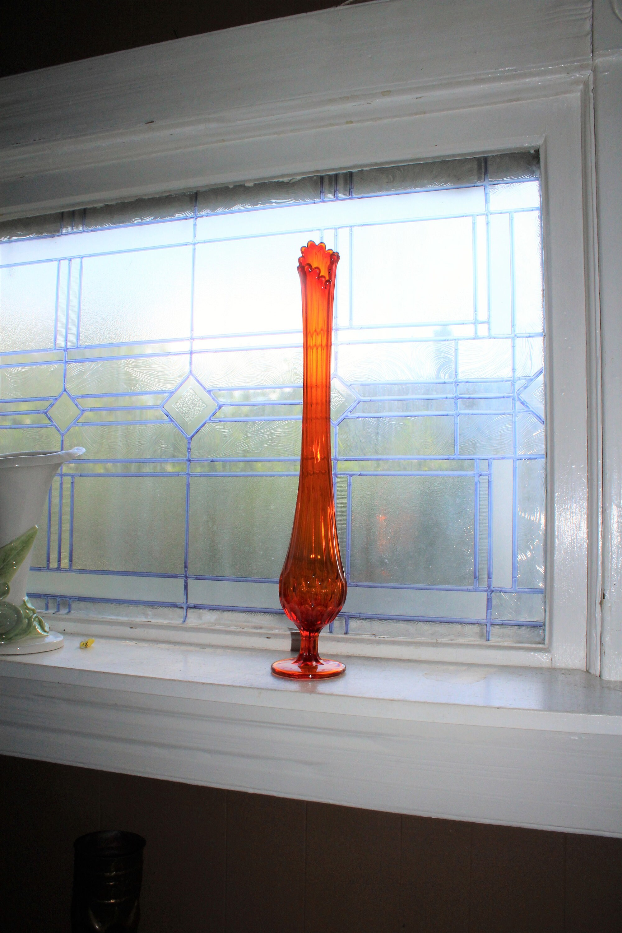 Large Orange Swung Glass Vase 19 Vintage Mid Century Modern