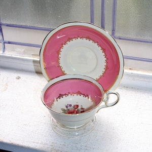 Vintage Tea Cup and Saucer Aynsley English Bone China Pink with Flowers