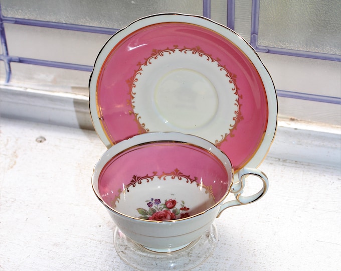 Vintage Tea Cup and Saucer Aynsley English Bone China Pink with Flowers