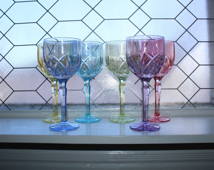 6 Waterford Marquis Crystal Brookside Pastel Wine or Water Goblets