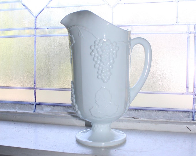 Large Vintage Indiana Milk Glass Lemonade Pitcher Colony Harvest Grapes