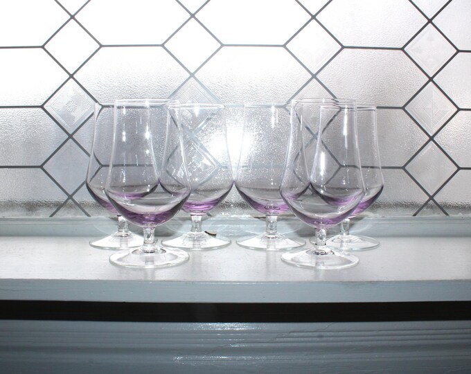 6 Vintage Sasaki Lilac Iced Tea Glasses SAS20 Purple Stemware