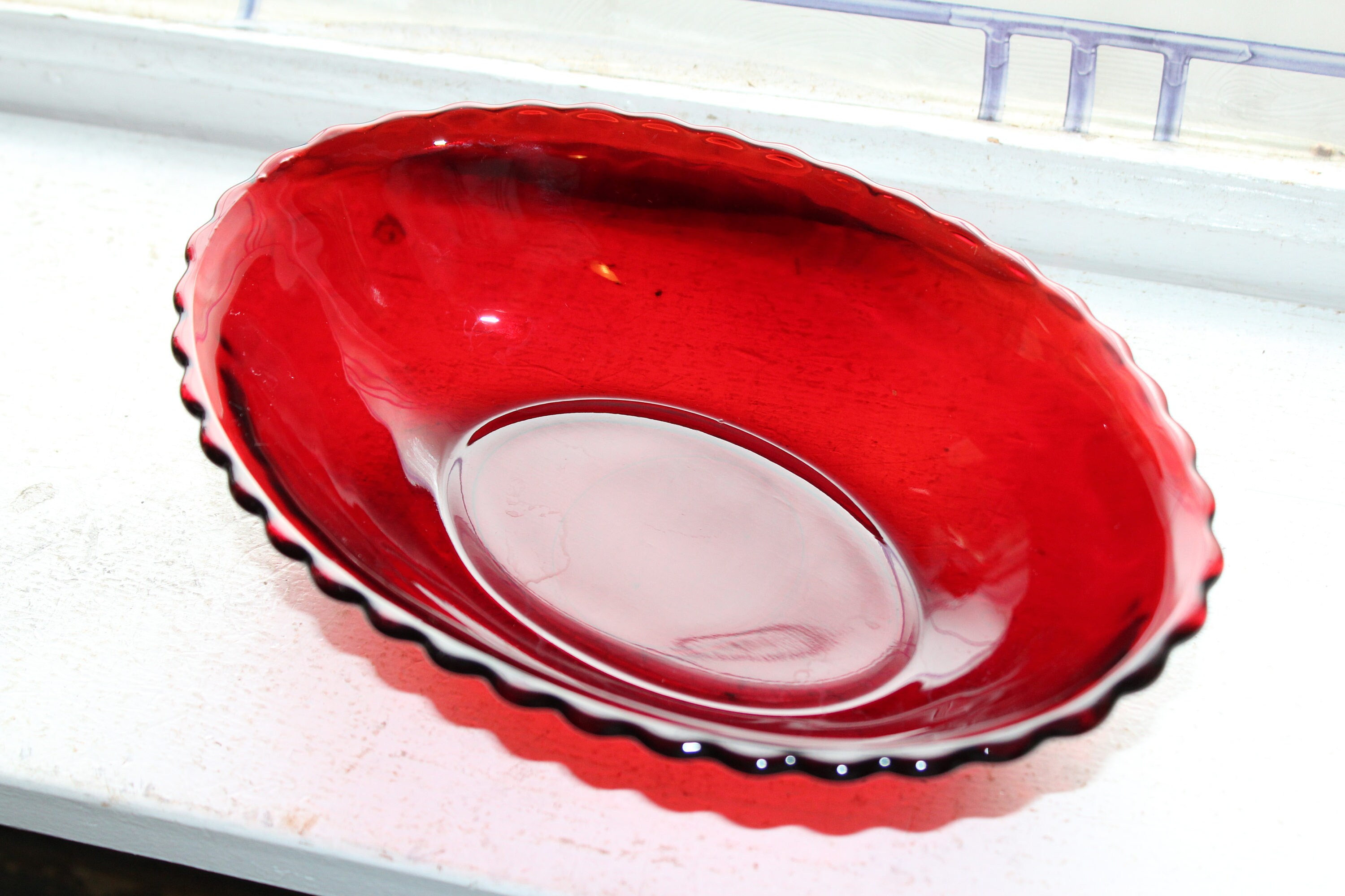 Royal Ruby Red Glass Oval Vegetable Bowl Vintage Serving Piece