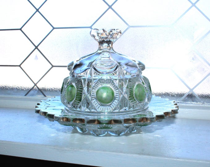 Antique EAPG Domed Butter Dish US Glass Newport Bullseye & Daisy