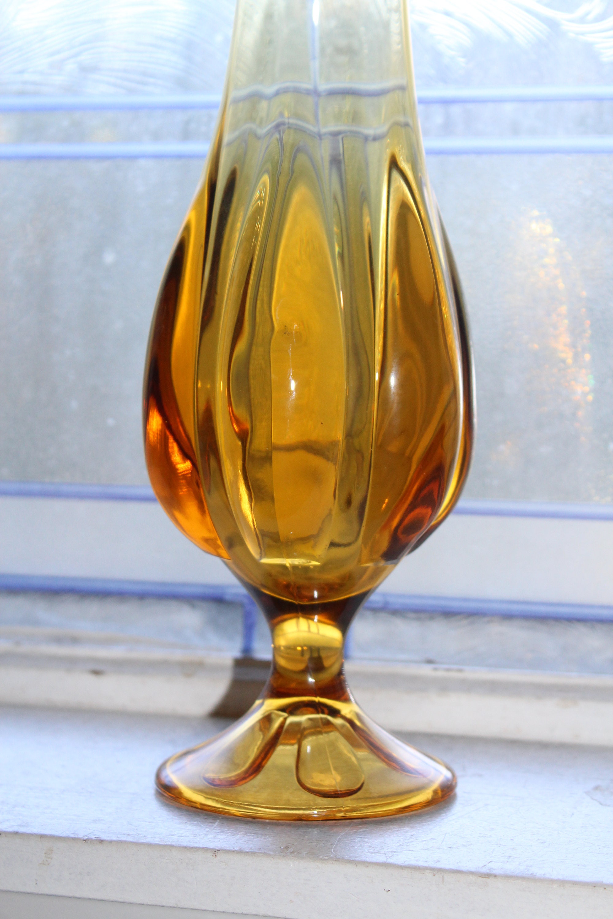 Large Amber Swung Glass Vase 16.75 Vintage Mid Century Modern