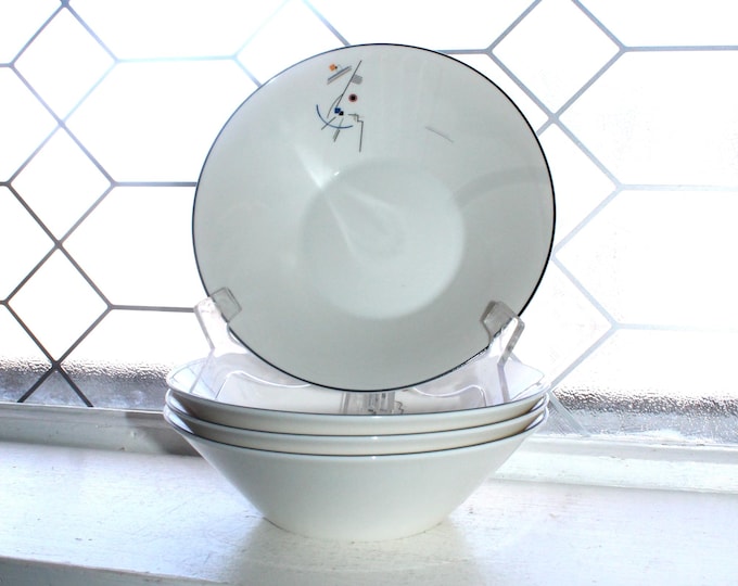 4 Art Deco Jazz Age Profile Coupe Cereal Bowls International Ultra Bone Post Modern Memphis
