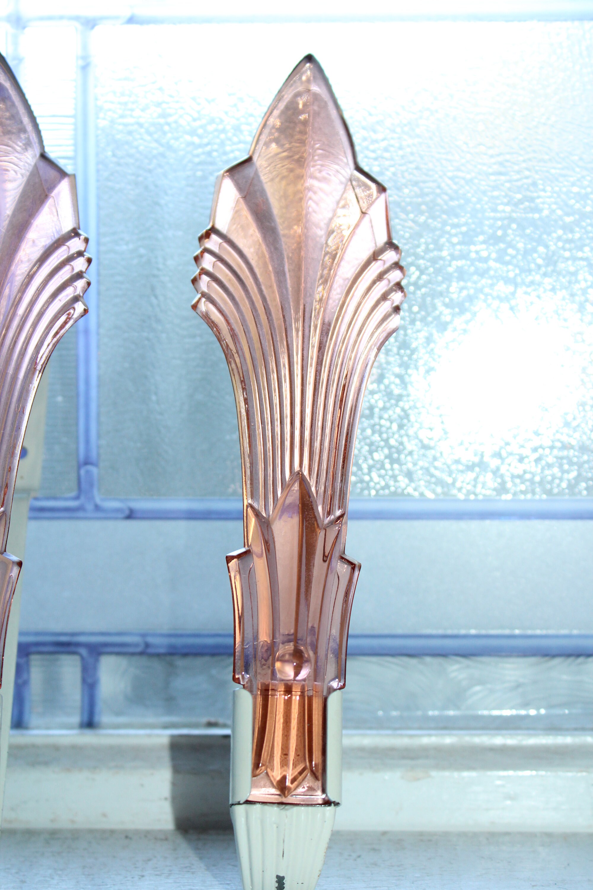2 Vintage Art Deco Curtain Tie Backs Pink Depression Glass 1920s