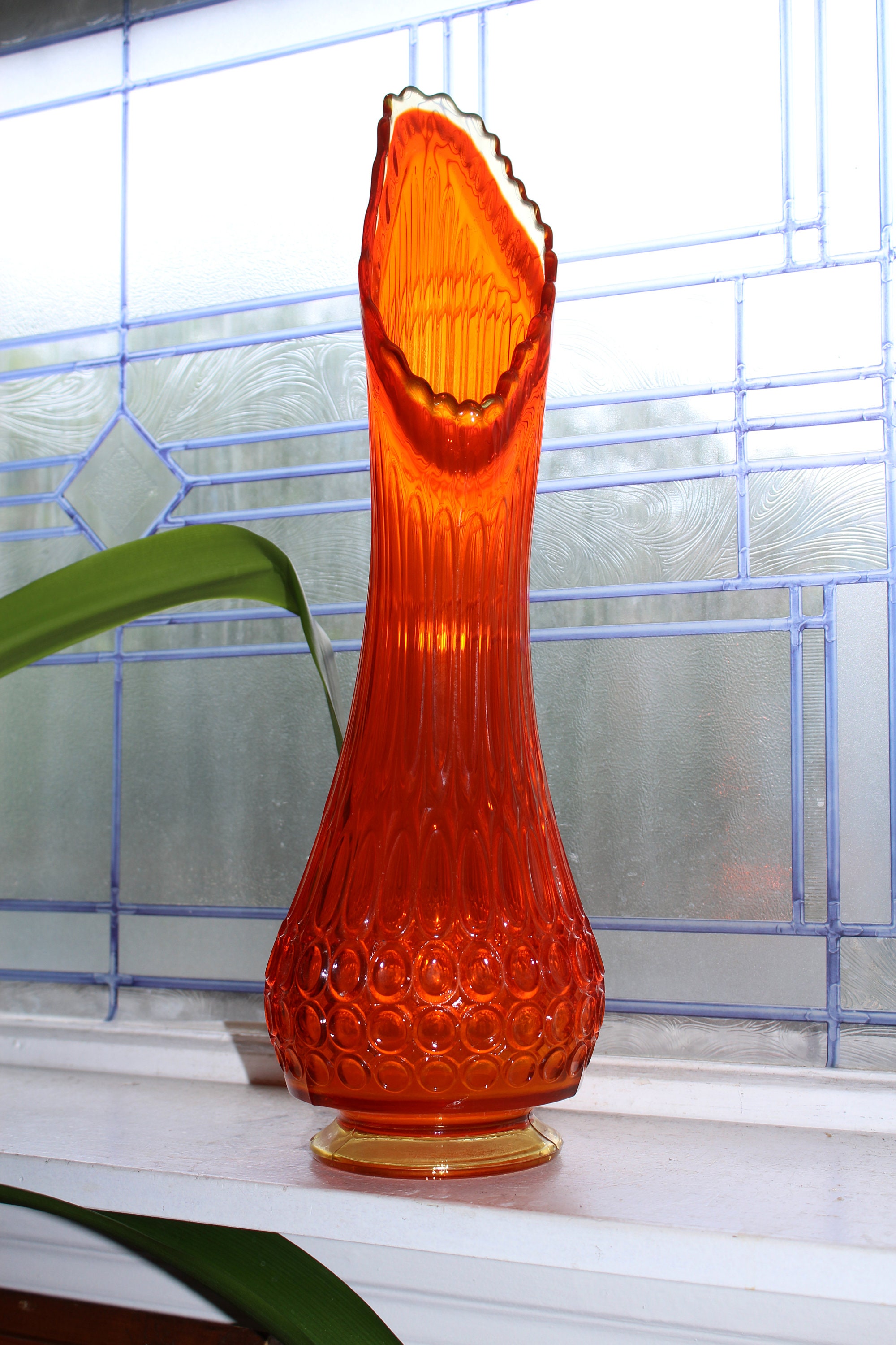 Large Orange Glass Vase 18 Vintage Mid Century Modern Swung Glass