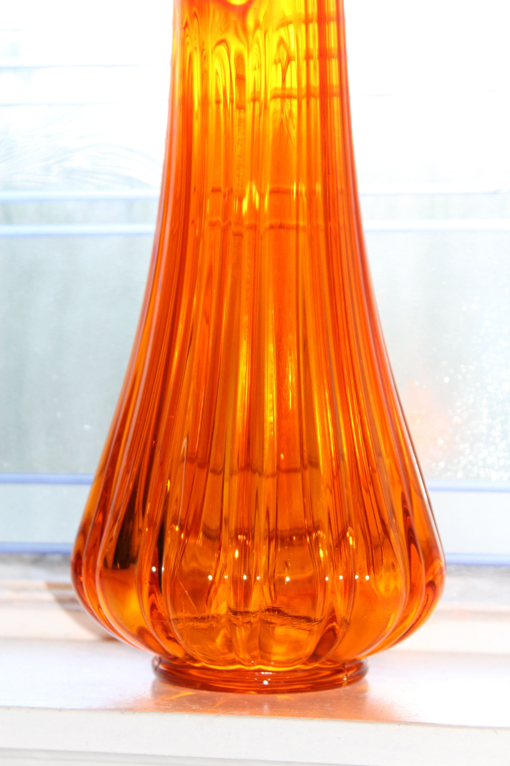 Large Orange Glass Vase 22 Vintage Mid Century Modern Abstract Art Glass