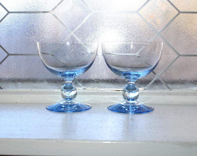 2 Vintage Kosta Boda Glass Blue Champagne Glasses