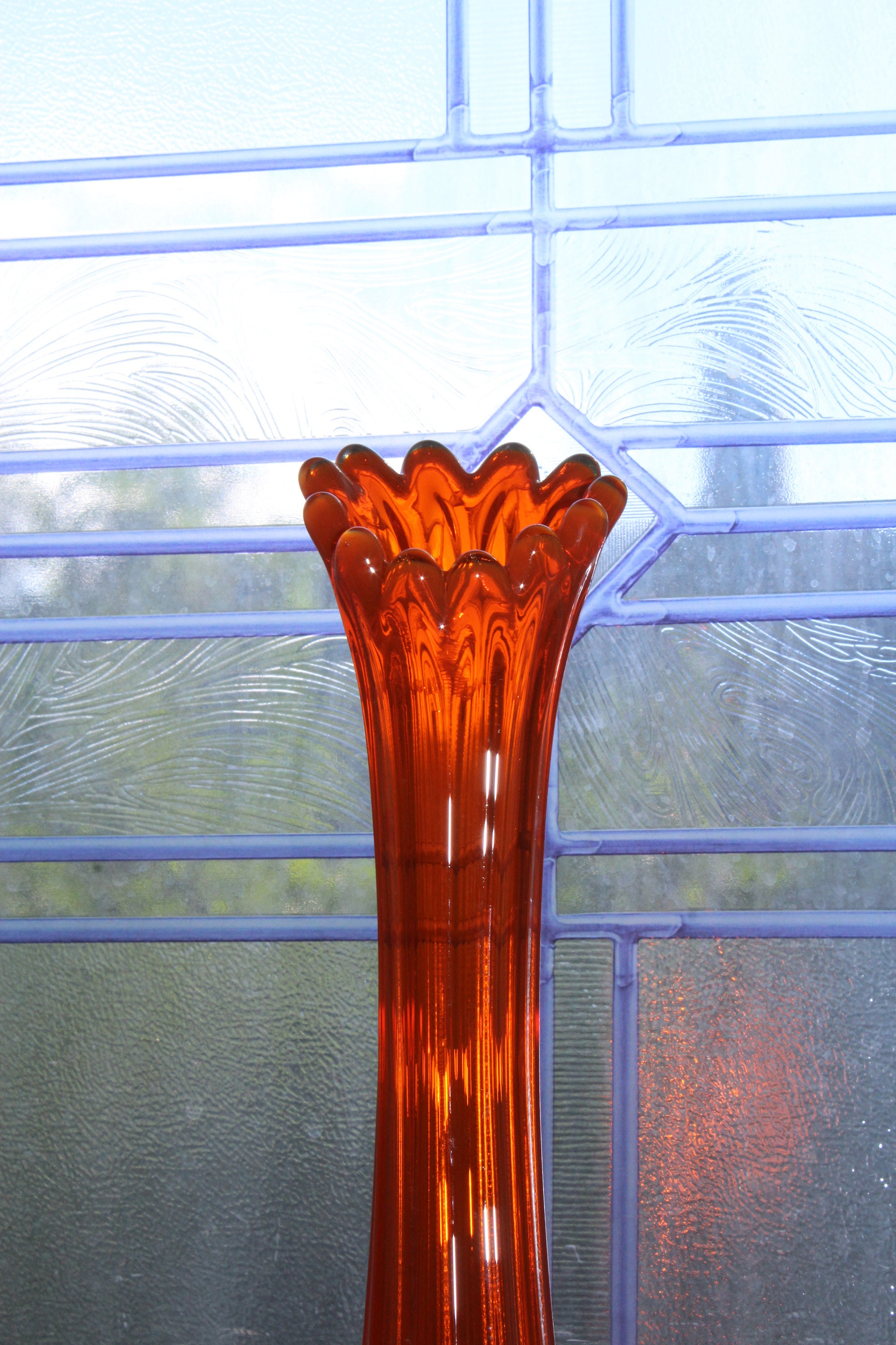 Large Orange Swung Glass Vase 12.5 Vintage Mid Century Modern
