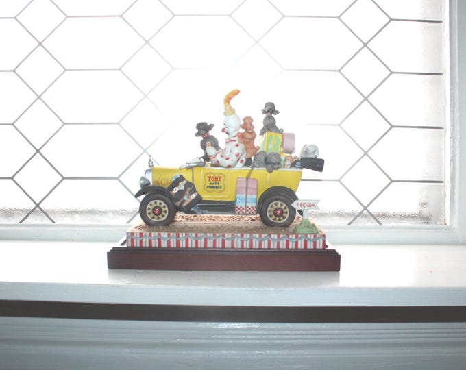 Ron Lee Clown Figurine: Toby & Poodles in Hobo Car, 1985 Limited Edition