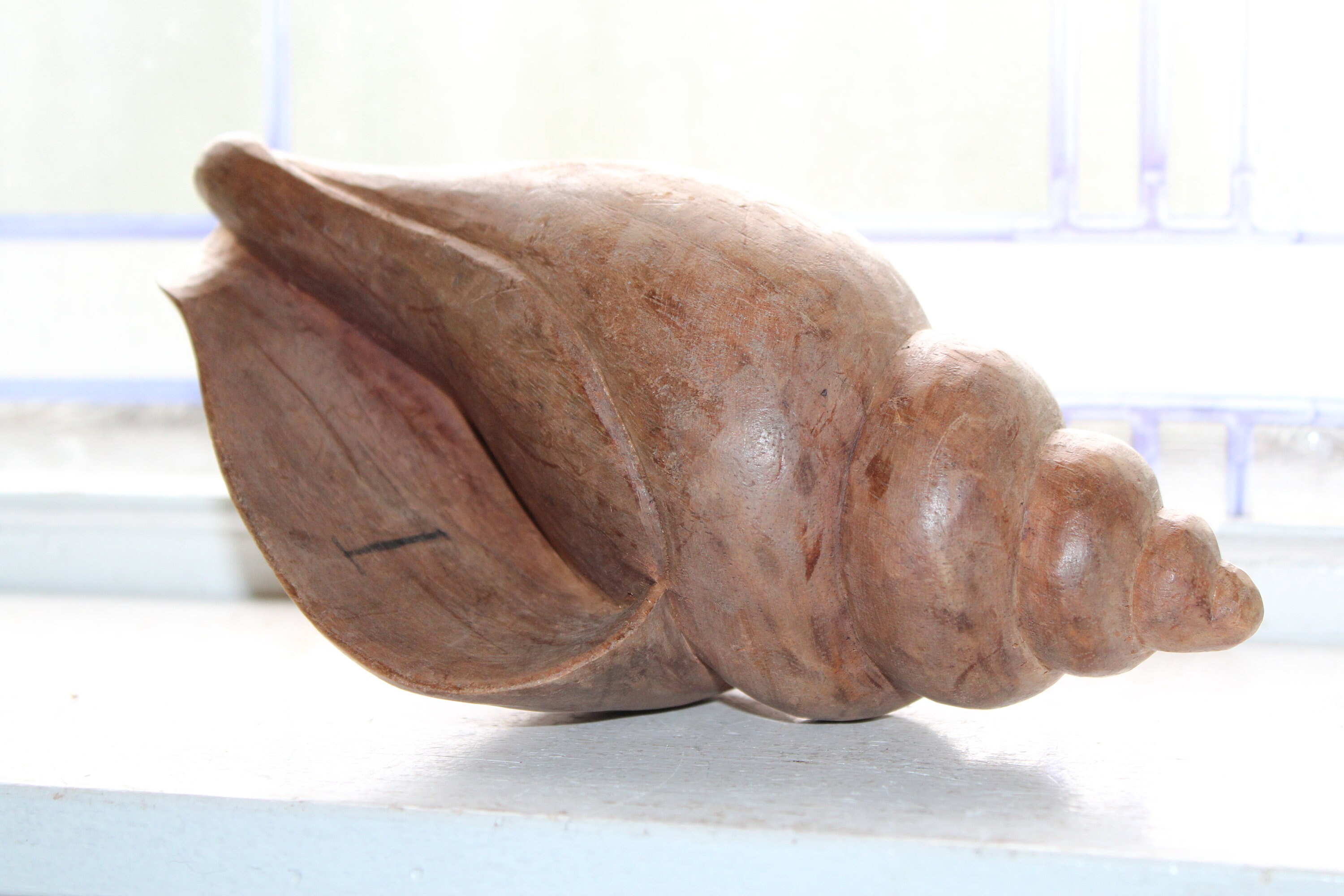 Large Hand Carved Wooden Sea Shell Vintage Folk Art