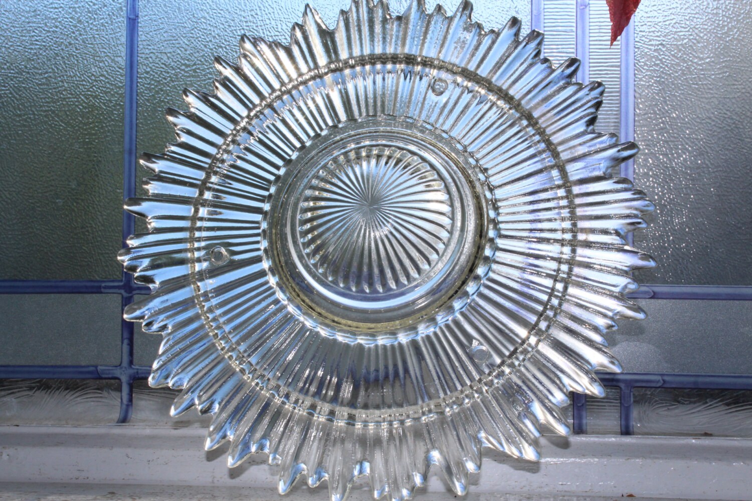 Vintage Ceiling Light Fixture Shade Glass Starburst 3 Chain Shade Art Deco