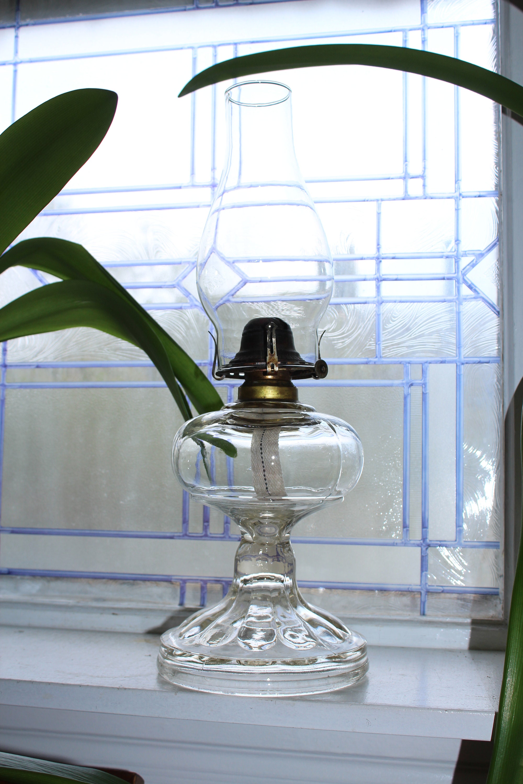 Antique Glass Oil Lamp with Chimney