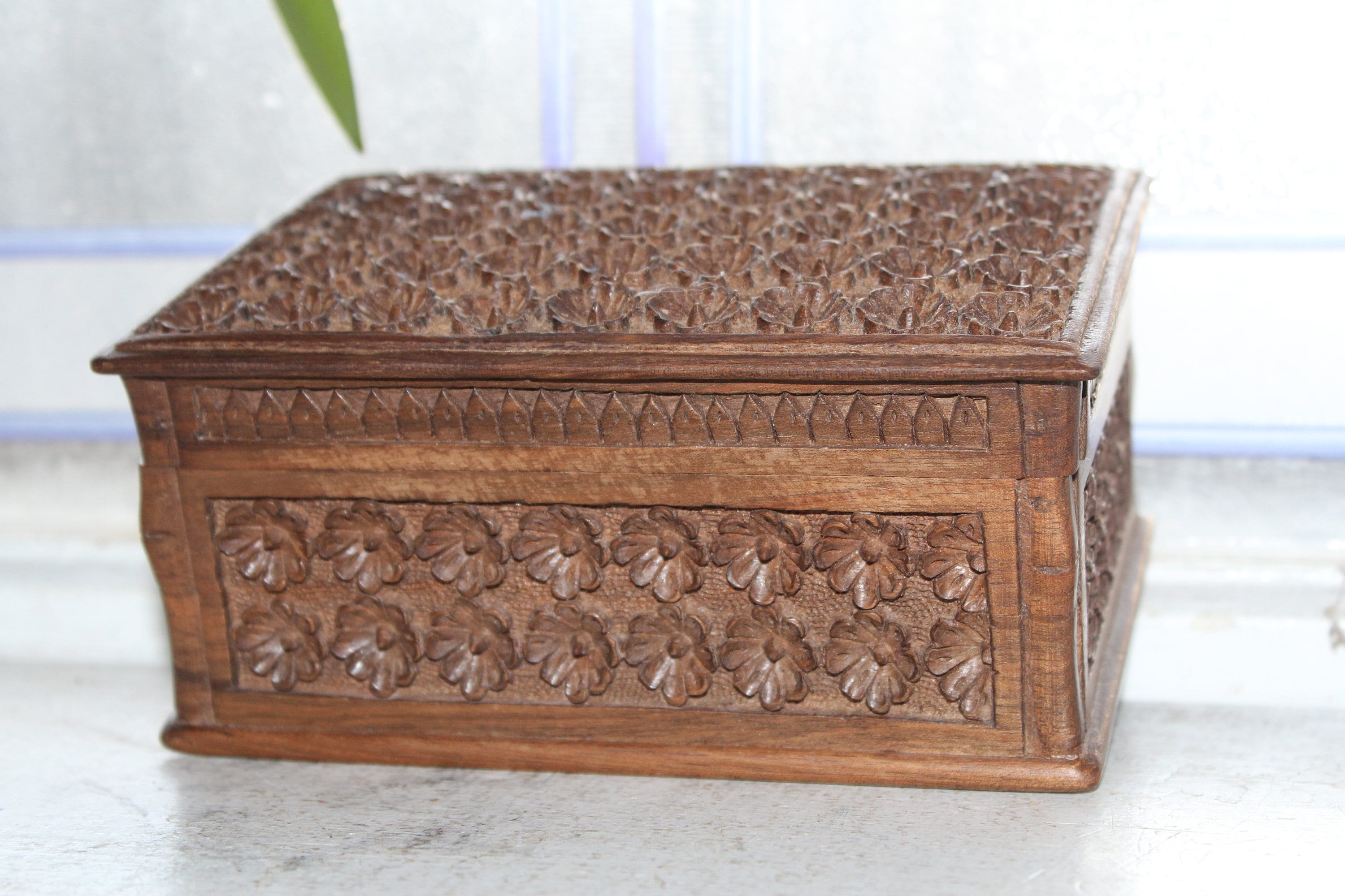 Vintage Ornately Carved Wood Puzzle Box