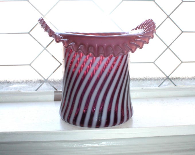Large Fenton Glass Plum Spiral Top Hat Vase